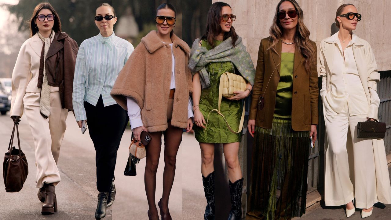 A collage of women at Milan Fashion Week.