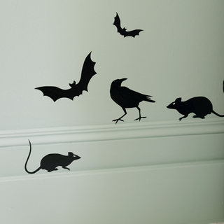 bird mouse bat stickers on white wall