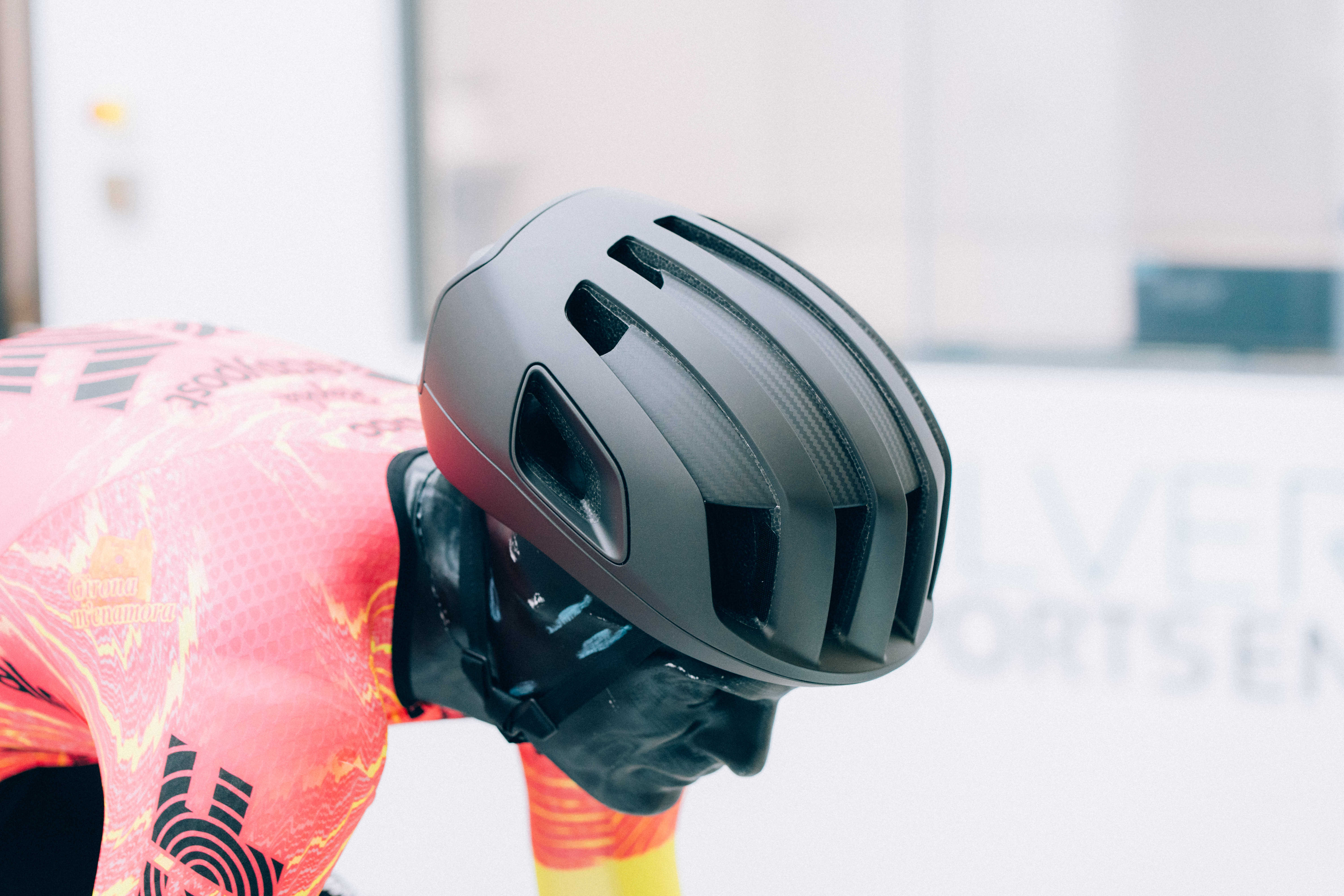 A close up of helmets being tested in the wind tunnel