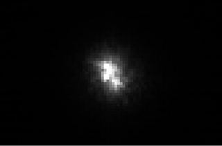 This infrared image shows a laser beam signal from NASA's LADEE moon probe as seen in infrared by the European Space Agency's Optical Ground Station in Tenerife, Spain on Oct. 26, 2013.
