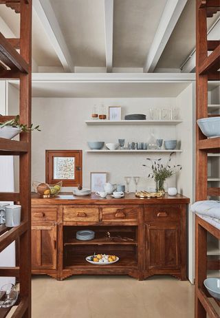 open shelving in a country style kitchen by Zara Home