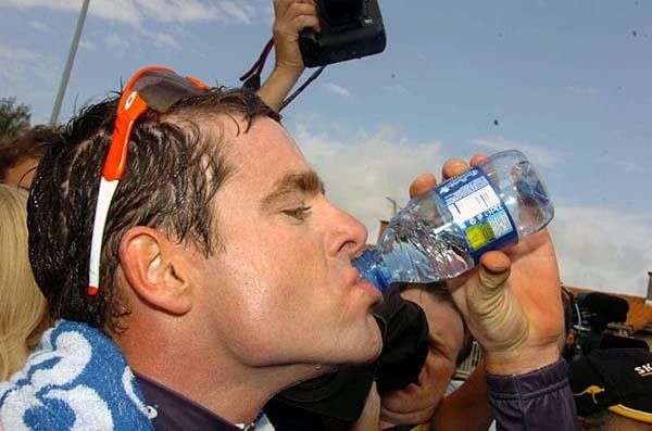 Evans needed a full bottle of water before being able to give some interviews.