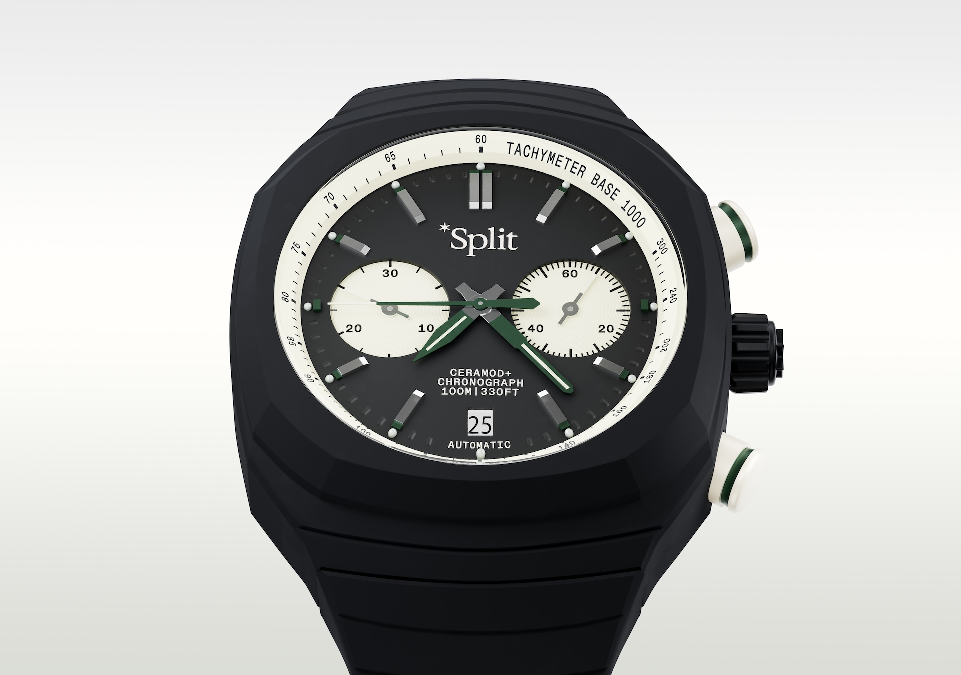 Split Watches in each colour, including black, cream and blue as well. Showing off the front and back for each colour