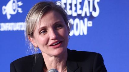 Cameron Diaz speaks onstage at EEEEEatscon 2019 at Barker Hangar on May 19, 2019 in Santa Monica, California