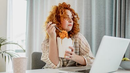 Women eating fast food