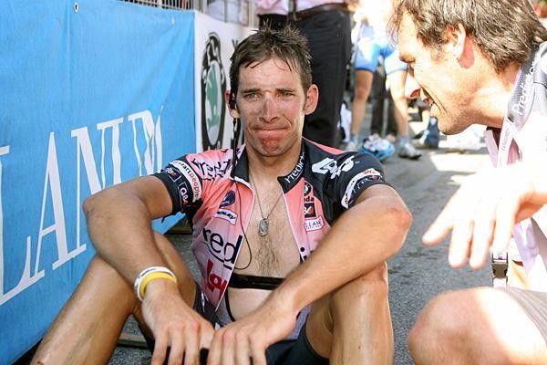 Dario Cioni (Predictor-Lotto) looking spent at the finish after losing nearly five minutes.
