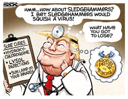 Political Cartoon U.S. doctor Trump suggests ill medical advice CDC nobel prize