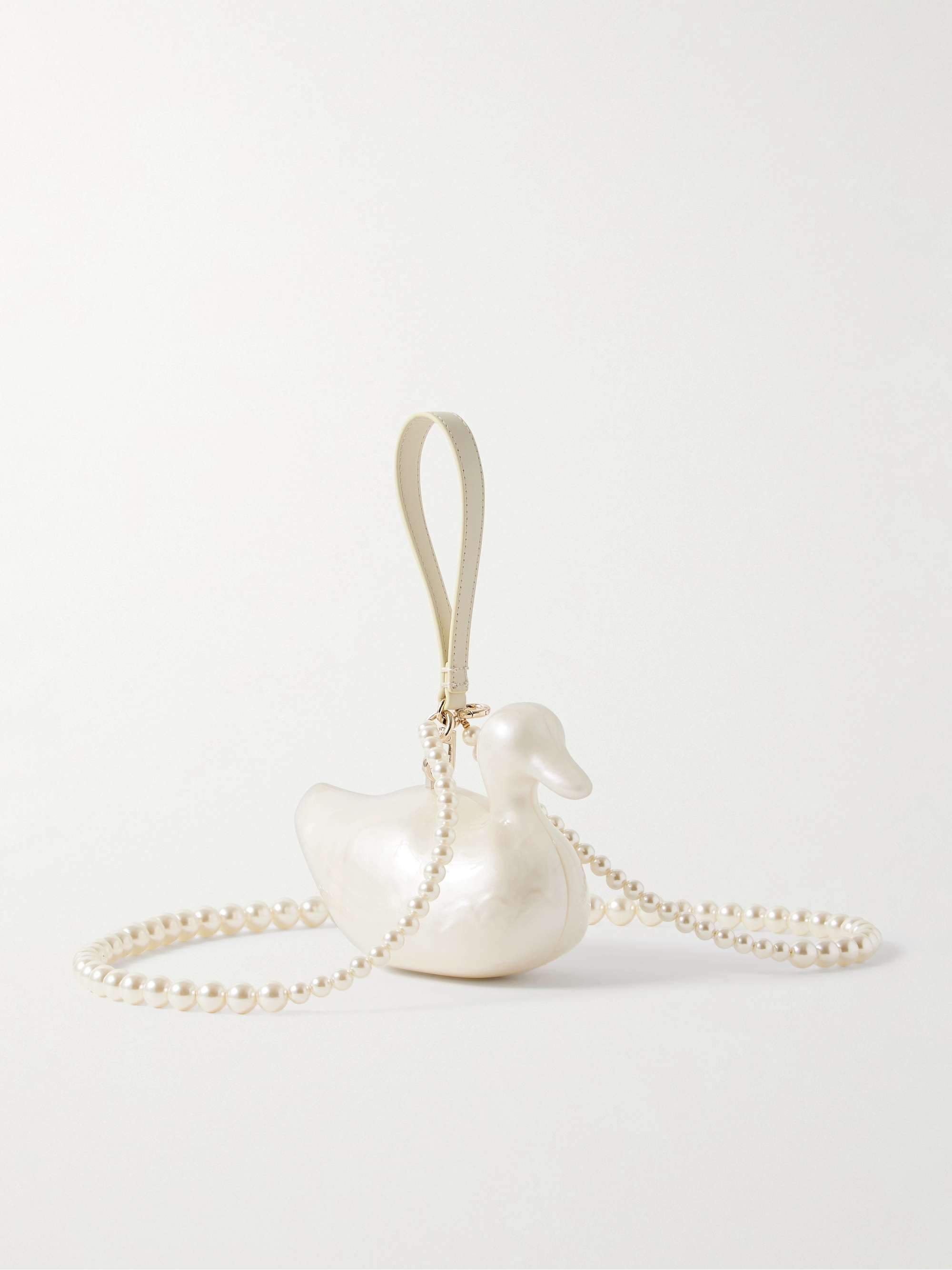 Duck Faux Pearl-Embellished Leather-Trimmed Acrylic Clutch