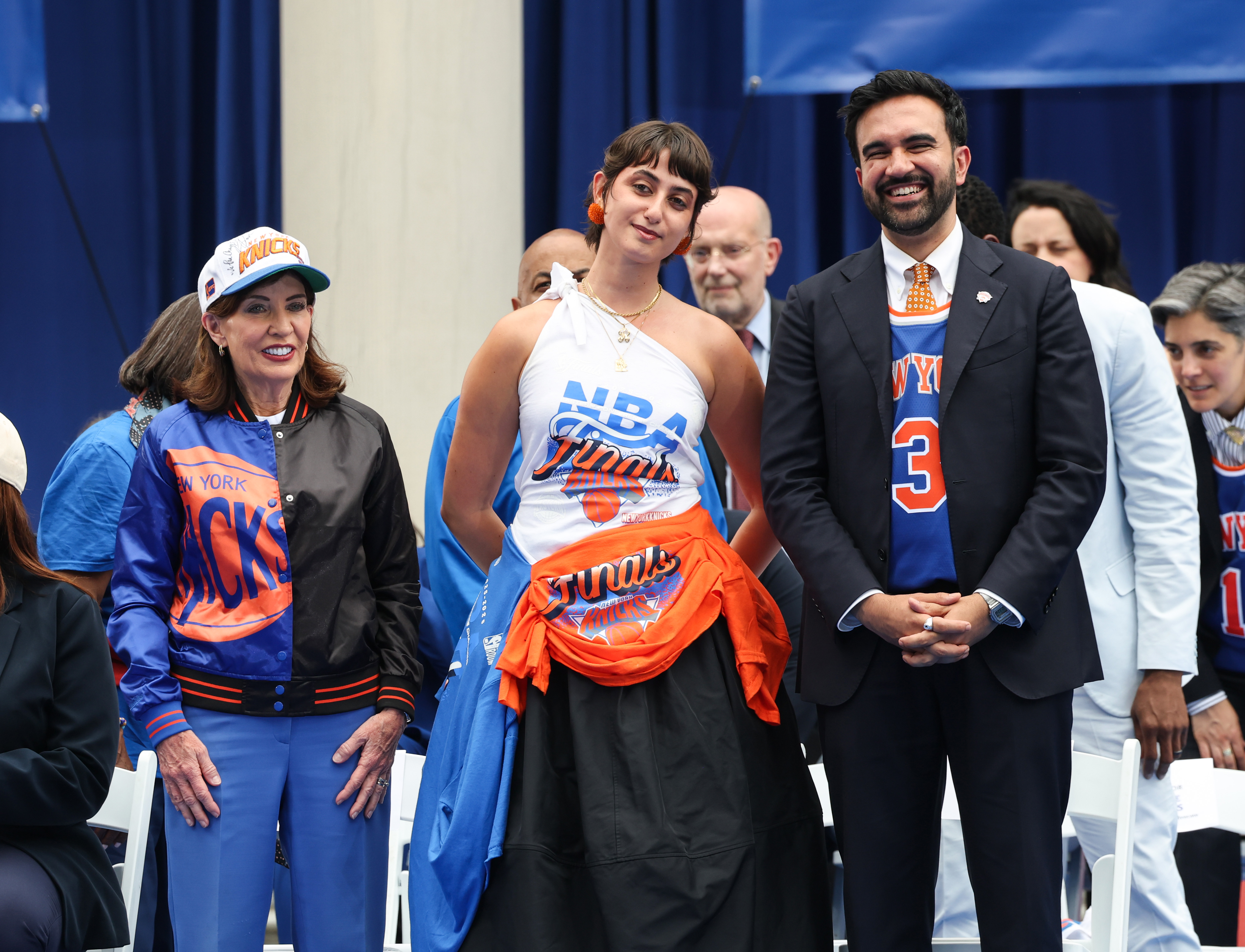 Rama Duwaji wore multiple New York Knicks Finals shirts as her Championship Parade outfit in New York City