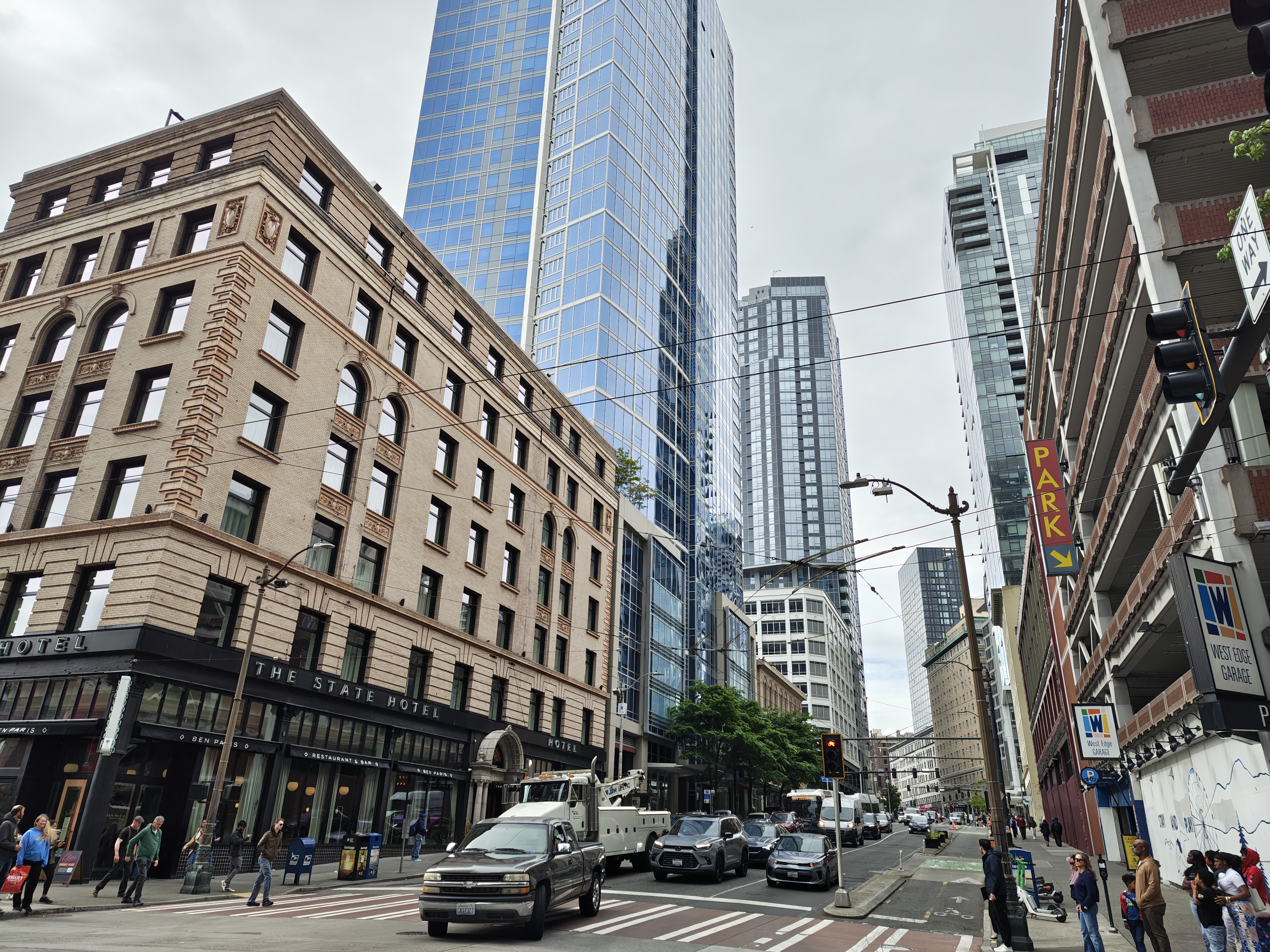 Skyscrapers and cars