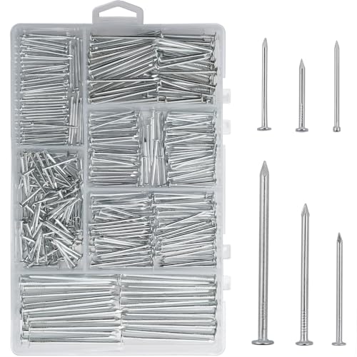 376pcs Premium Hardware Nails Assortment Kit, Maximum Length 2 Inches Galvanized, Picture Hanging, Wood, Wall With Storage Box | 6 Sizes