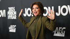 Shania Twain wearing khaki turtle neck top and blazer at the 2024 MusiCares Person of the Year Gala