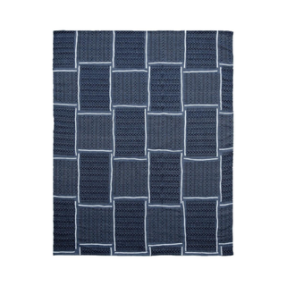 Kathy Kuo Home navy blue patterned rug