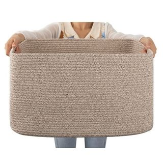 Cherishgard 70l Large Laundry Basket, Rectangle Cotton Rope Storage Baskets, Cotton Rope Basket With Handles