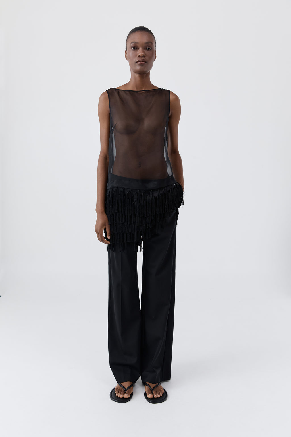 Tassel Shift Mini Dress - Black