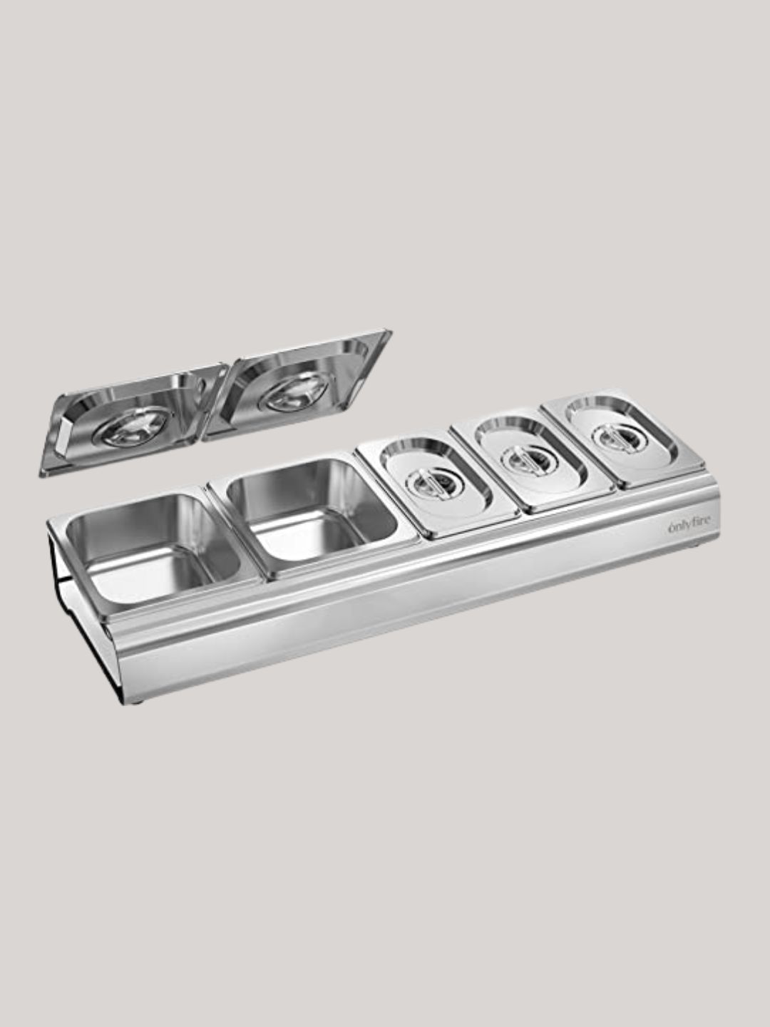 onlyfire, Onlyfire Pizza Topping Station Stainless Steel Seasoning Containers With Lid, 5 Compartment Trays for Preparing Ingredients and Toppings