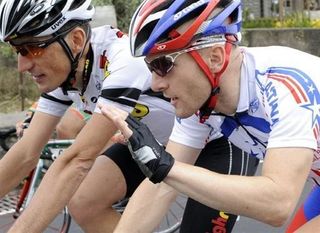 USA Champion Levi Leipheimer (Astana), 34, rides along in the Giro d'Italia's stage three