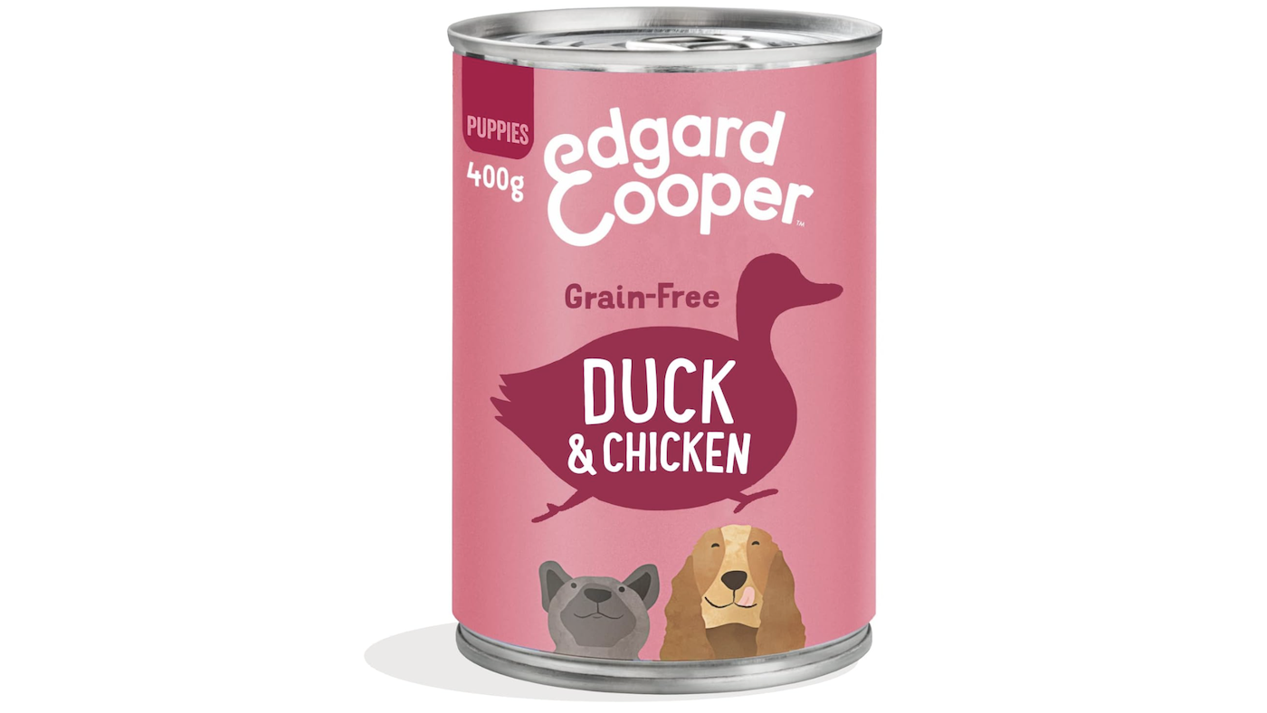 Edgard Cooper pink tin of puppy food