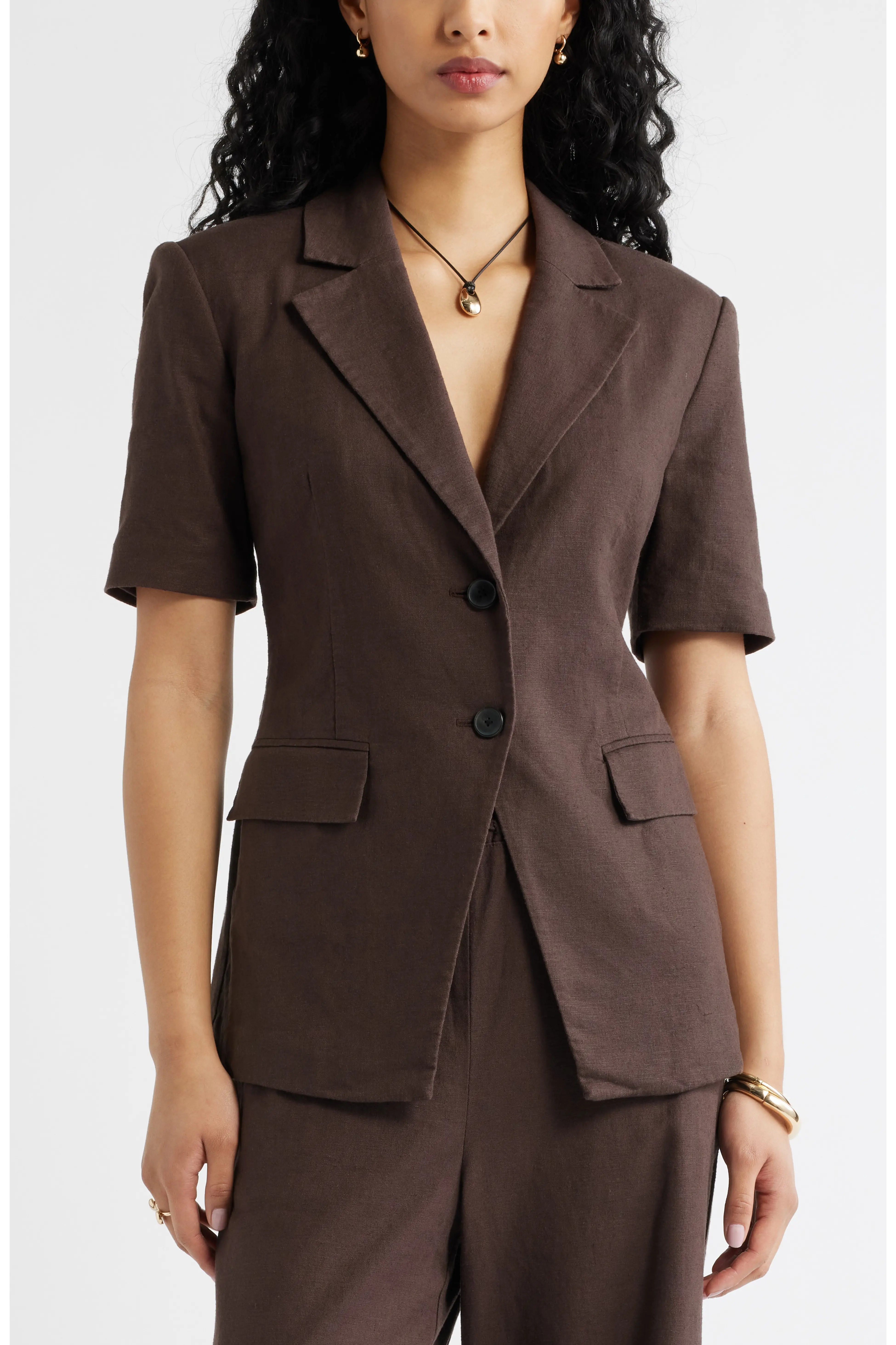 Open Edit, Short Sleeve Linen Blend Blazer