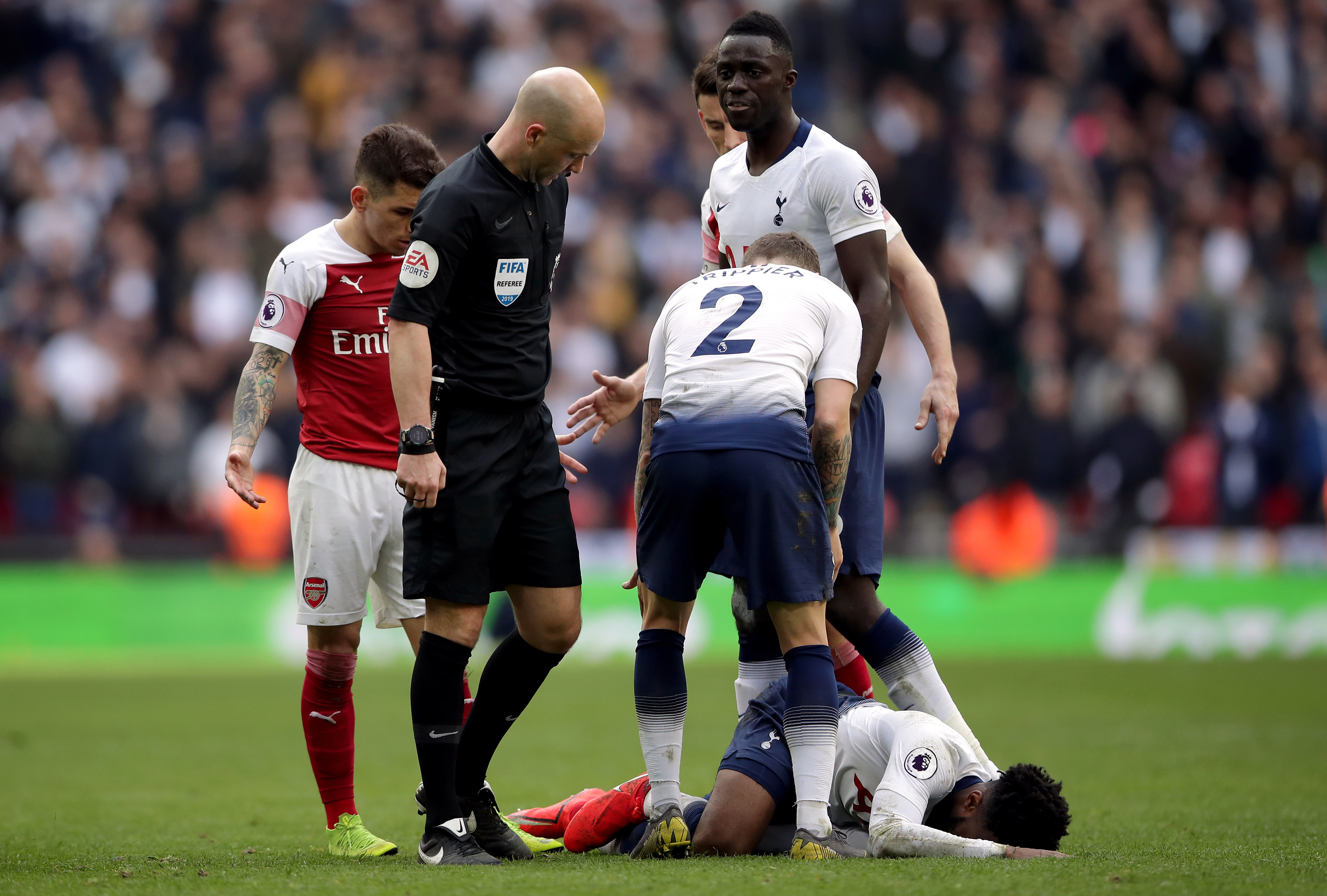 Danny Rose and Lucas Torreira (left) clashed at Wembley. (John Walton/PA Images)