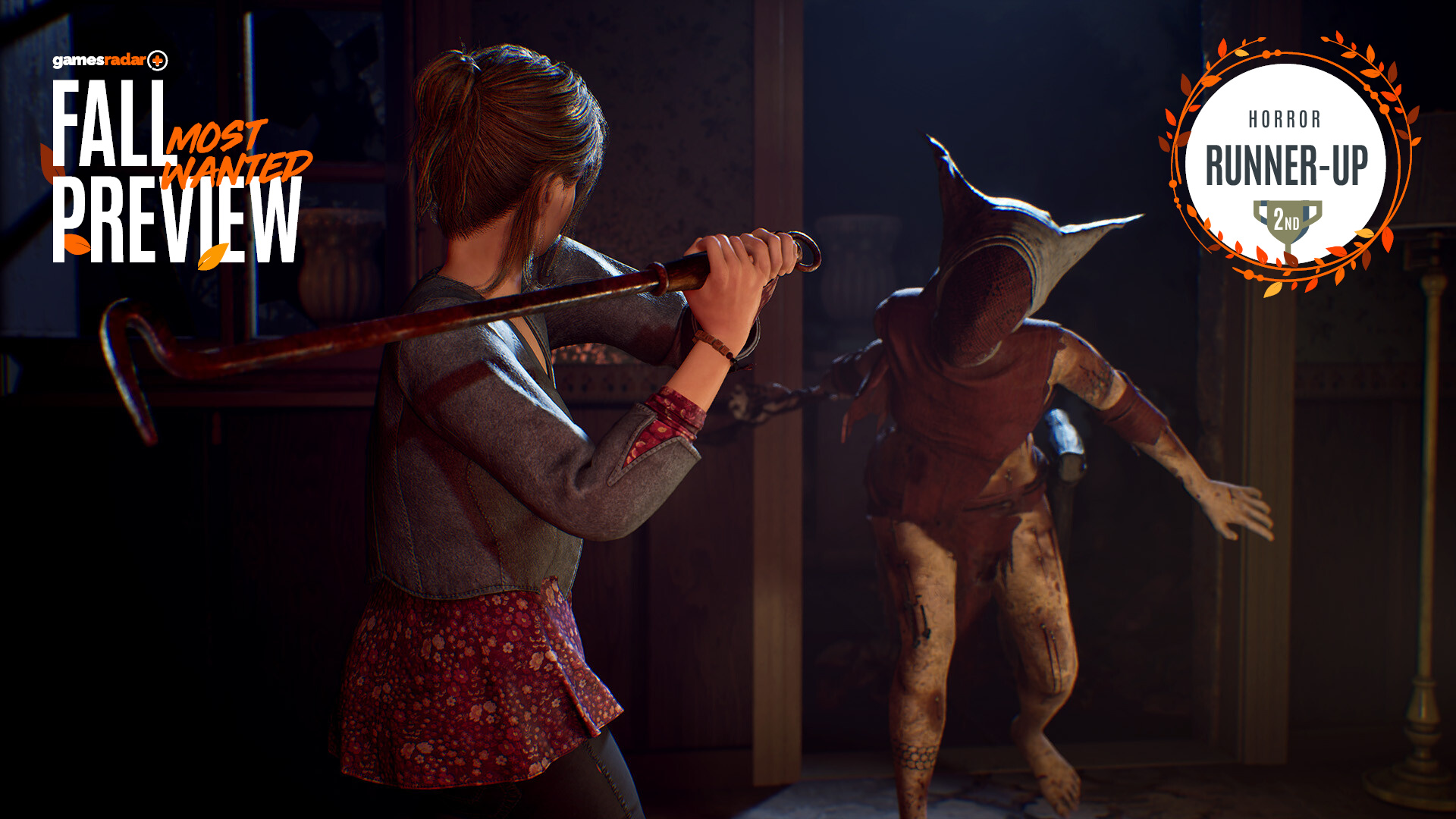 A character swings at an enemy in a red mask with the Fall Preview GamesRadar+ branding