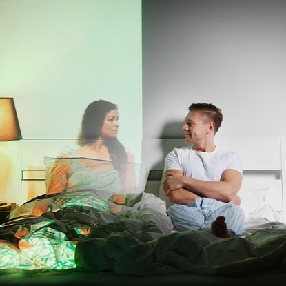 Man In Bed, Woman Super-imposed Next To Him