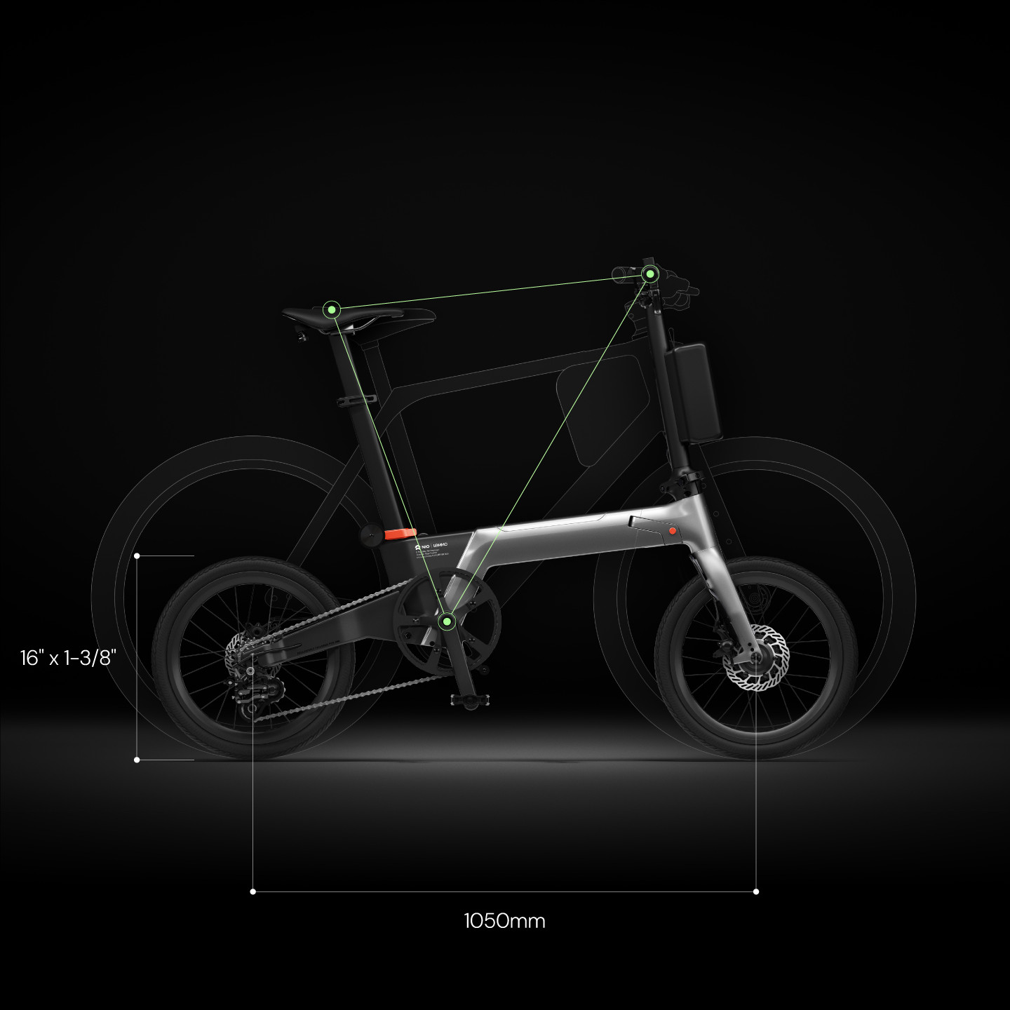 The Lemmo Zero's dimensions, compared to a conventional e-bike