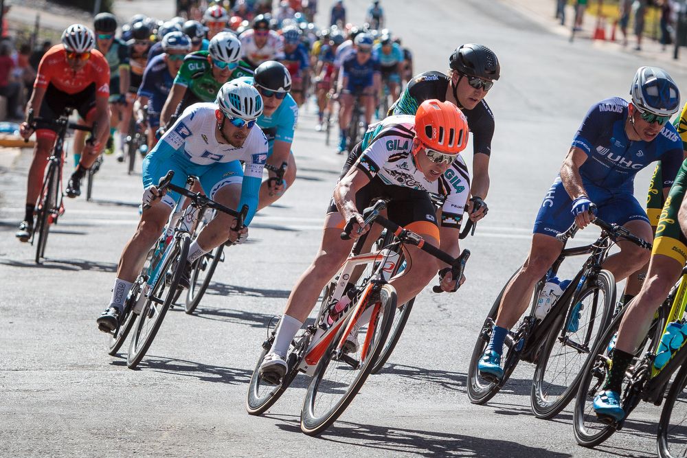 Nickolas Zukowsky (Silber Pro Cycling) riding in the best young rider jersey during stage 4 of the Tour of The Gila