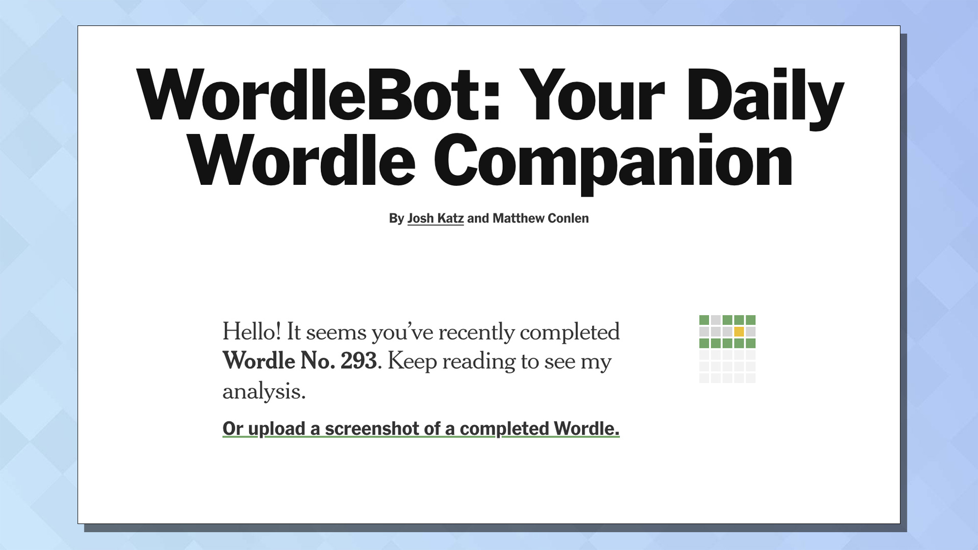 Ein Screenshot von Wordlebot, der das Intro des Tools zeigt