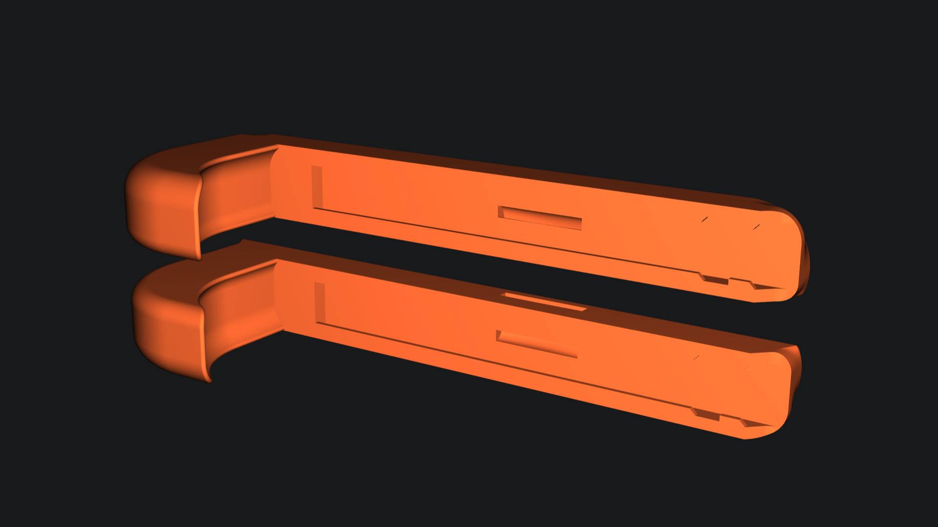 3D render of Switch 2 Joy-Con adapter with rail connector facing forward.