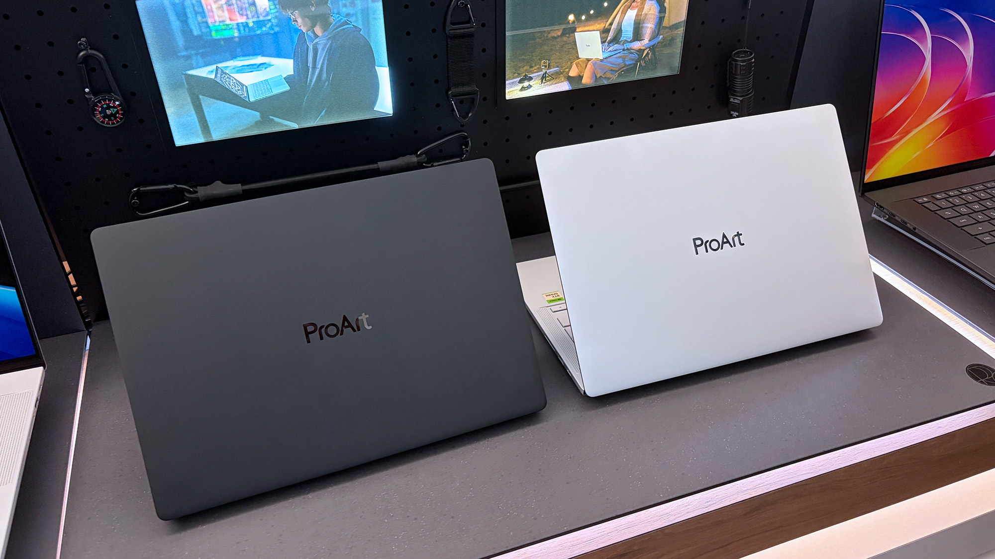 ASUS ProArt P16 laptop samples on display shelving highlighting chassis and features at Computex 2026