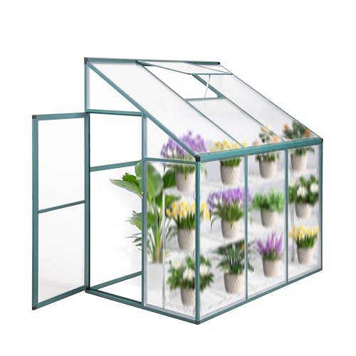 Polycarbonate Greenhouse Walk-In Green House Kit Garden Plants Grow,aluminum Lean to Greenhouse Small Tomato Grower Three Doors Open Back Design 182 X 122 X 195 Cm Durable Green Finish Perfe