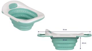 image of a turquoise collapsible bathtub