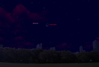 This sky map shows the location of Venus and the moon together on Friday, Oct. 12, before sunrise as it appears to observers in mid-latitudes.