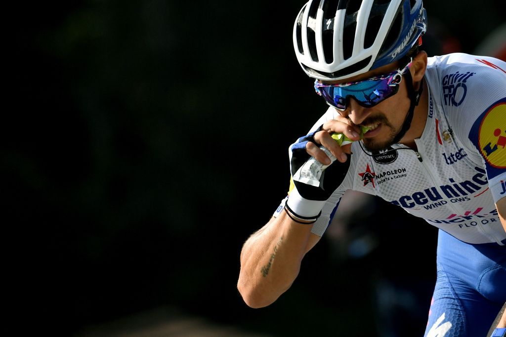 Team Deceuninck rider Frances Julian Alaphilippe rides during the 16th stage of the 107th edition of the Tour de France cycling race 164 km between La Tour du Pin and VillarddeLans on September 15 2020 Photo by Marco Bertorello AFP Photo by MARCO BERTORELLOAFP via Getty Images