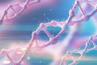 illustration of dna – pink and blue DNA strands in a helix shape