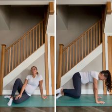 Health writer Becks Shepherd practicing the Fire Hydrants workout move every day from home