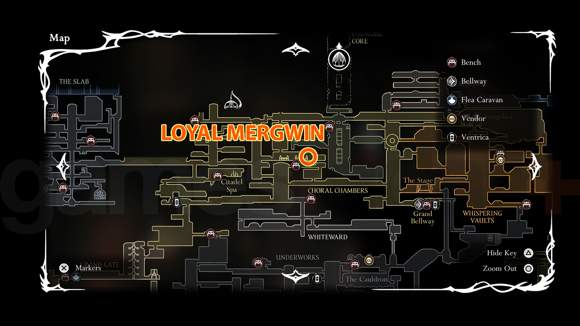 Map of Loyal Mergwin&#039;s location and the Great Taste of Pharloom wish in Silksong