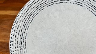 Scratched dinner plate showing dark lines