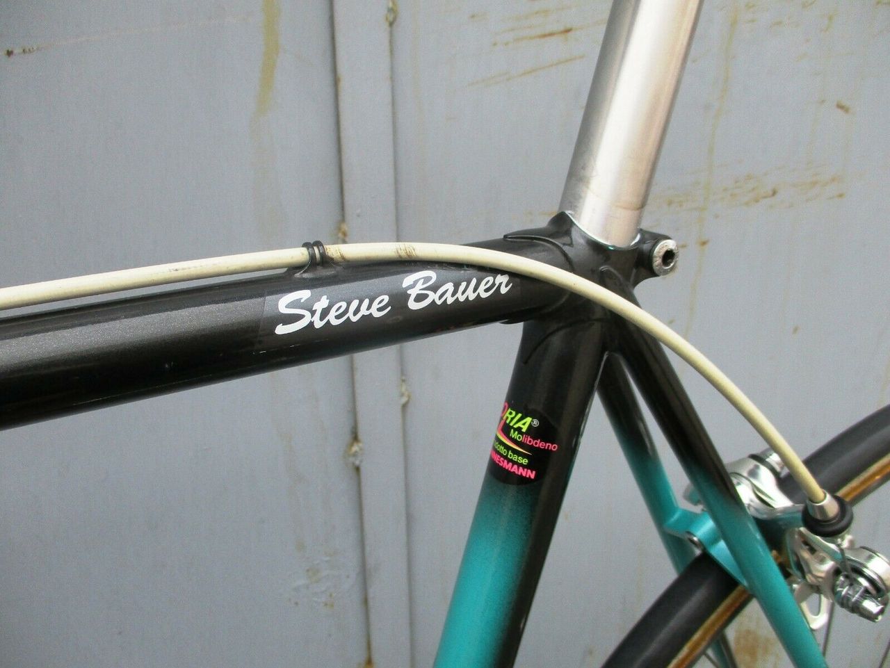 Bauer&rsquo;s name is on the top tube of this superb example of a 1989 pro race bike
