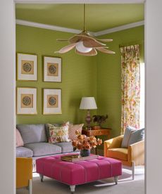 traditional living room with lime green walls