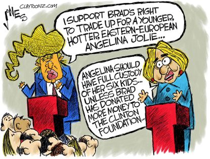 Political cartoon U.S. election 2016 Donald Trump Hillary Clinton Brangelina debate