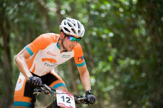 Stage winner today, Mark Frendo, in his element at the Smithfield singeltrails.
