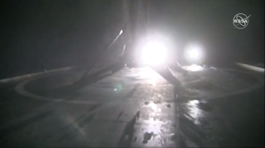 SpaceX's Falcon 9 booster is seen on the deck of the drone ship Of Course I Still Love You in the Atlantic Ocean, about 12 miles offshore from Florida, after a successful landing following the Dragon CRS-17 cargo mission launch for NASA on May 4, 2019.