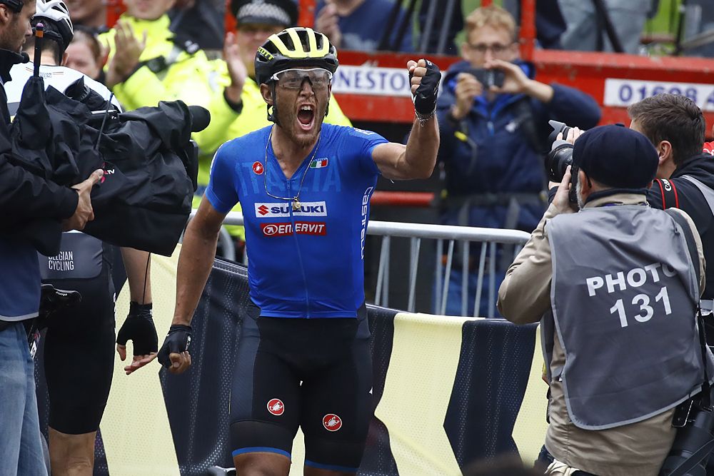Matteo Trentin (Italy) wins the men's road race at the 2018 European Championships in Glasgow