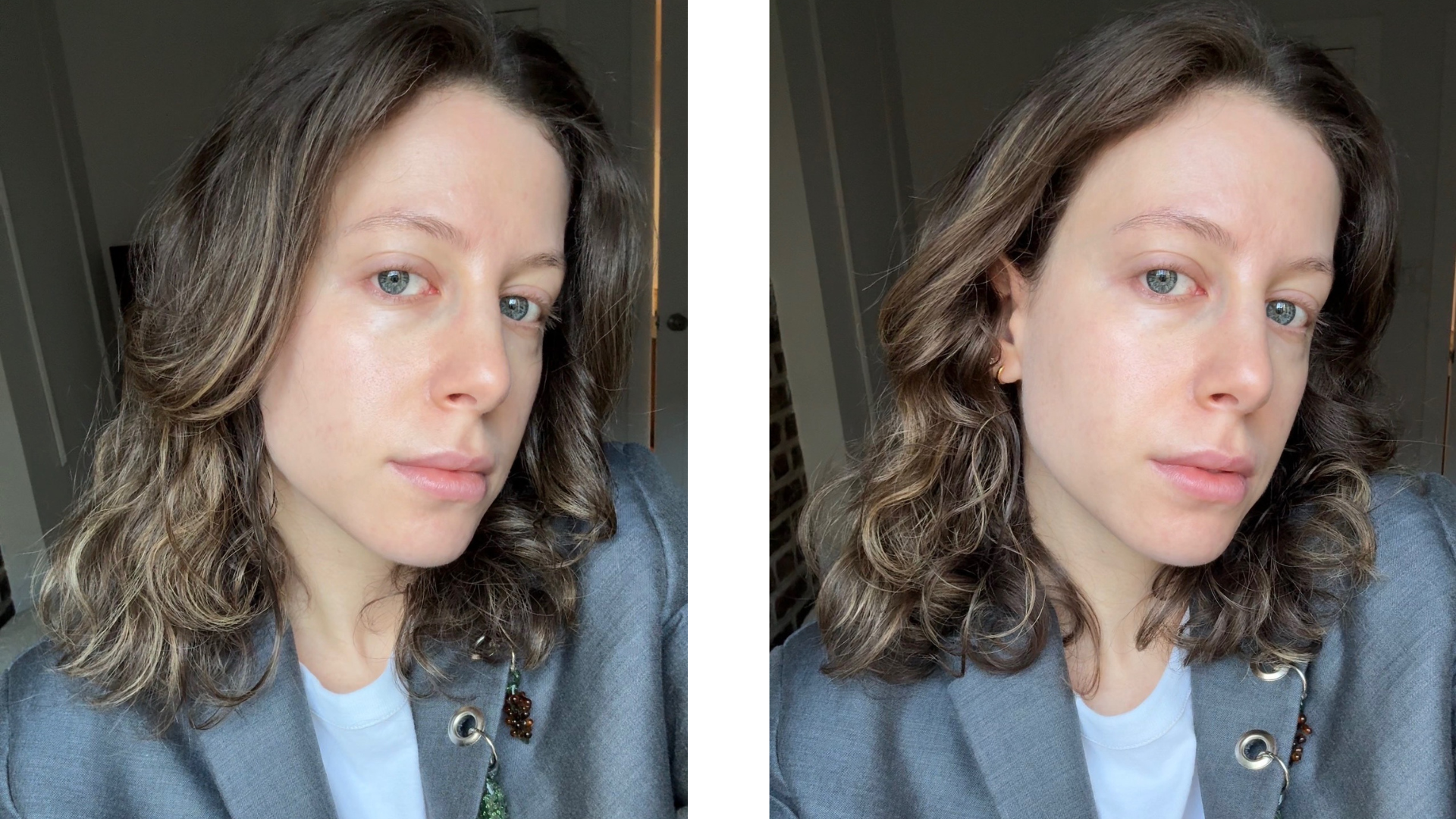 Jamie Schneider before and after testing the Odele mousse.