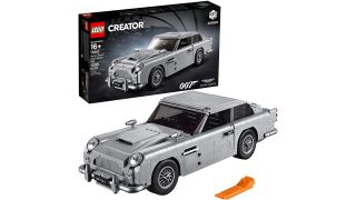 The LEGO Aston Martin DB5 set, assembled with box.