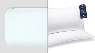 The image shows the Casper Hybrid Pillow with Snow Technology on the left and the Beckham Hotel Collection Pillow on the right in a side by side comparison 