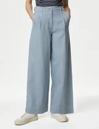 M&S Collection, Lyocell™ Blend Pleated Wide Leg Trouser