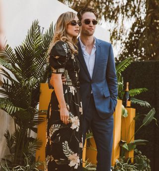 Suki Waterhouse, Robert Pattinson at Veuve Clicquot Polo Classic at Will Rogers State Historic Park on October 05, 2024 in Pacific Palisades, California.